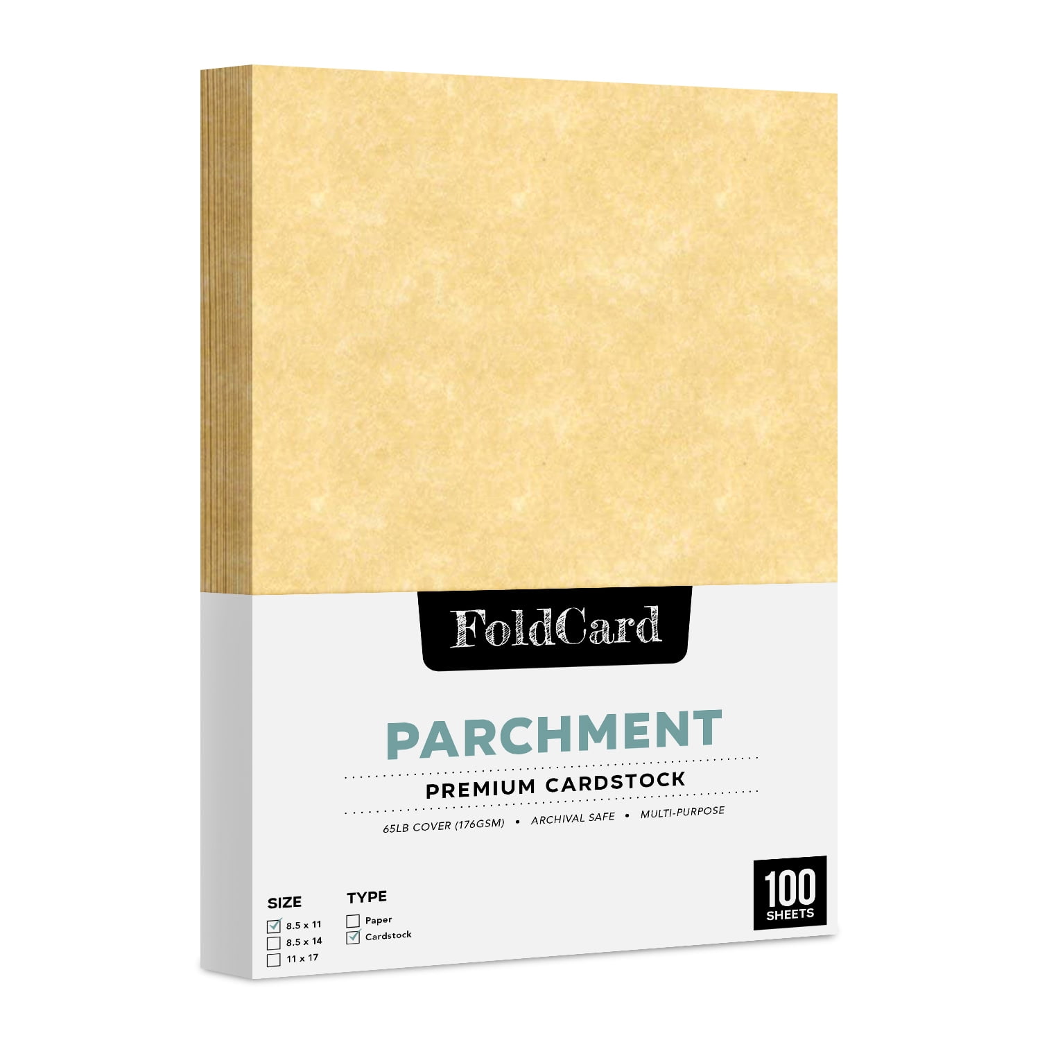 New Champagne Stationery Parchment Recycled Cardstock Paper | 65lb Cover (176gsm) Card Stock | 8.5” x 11” inches | 100 Sheets per Pack