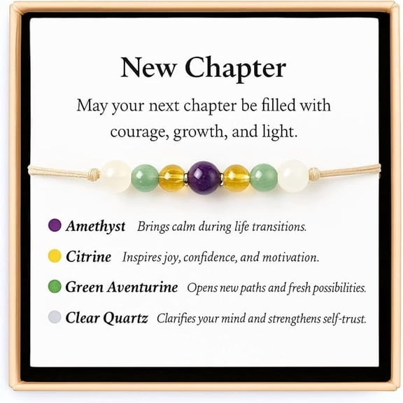 New Chapter Bracelet Encouragement Gift for Life Transitions, Back to School, Graduation, or New Beginnings Amethyst, Citrine, Aventurine & Quartz