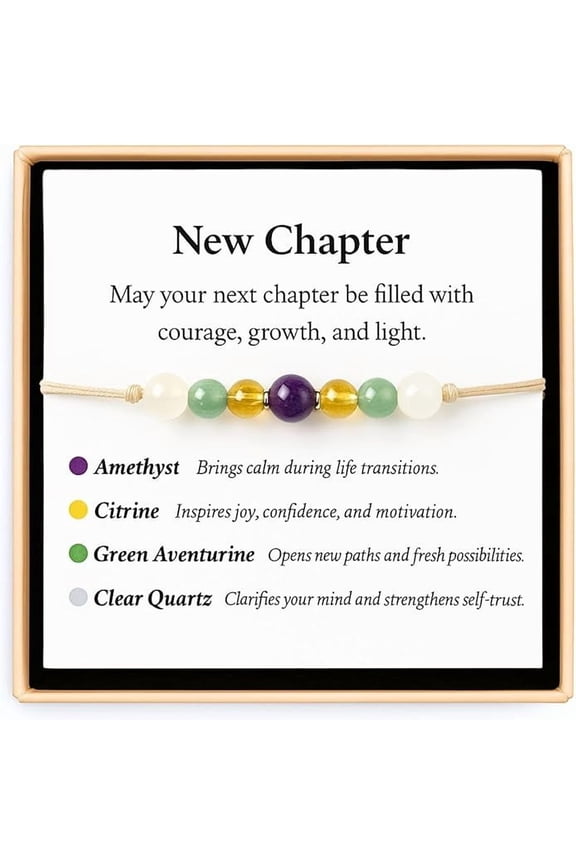 New Chapter Bracelet Encouragement Gift for Life Transitions, Back to School, Graduation, or New Beginnings Amethyst, Citrine, Aventurine & Quartz