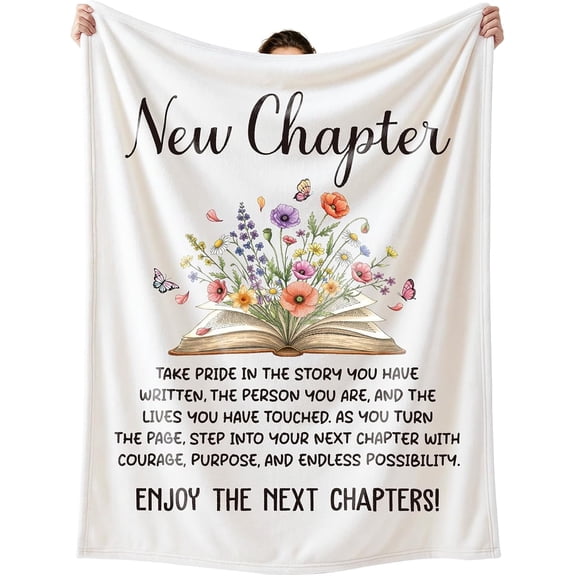 New Chapter Floral Book Inspirational Quote Throw Blanket