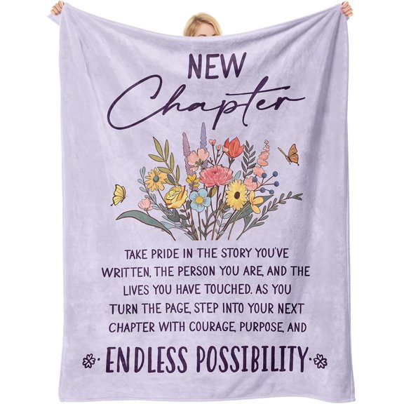 New Chapter Floral Inspirational Quote Throw Blanket for Women