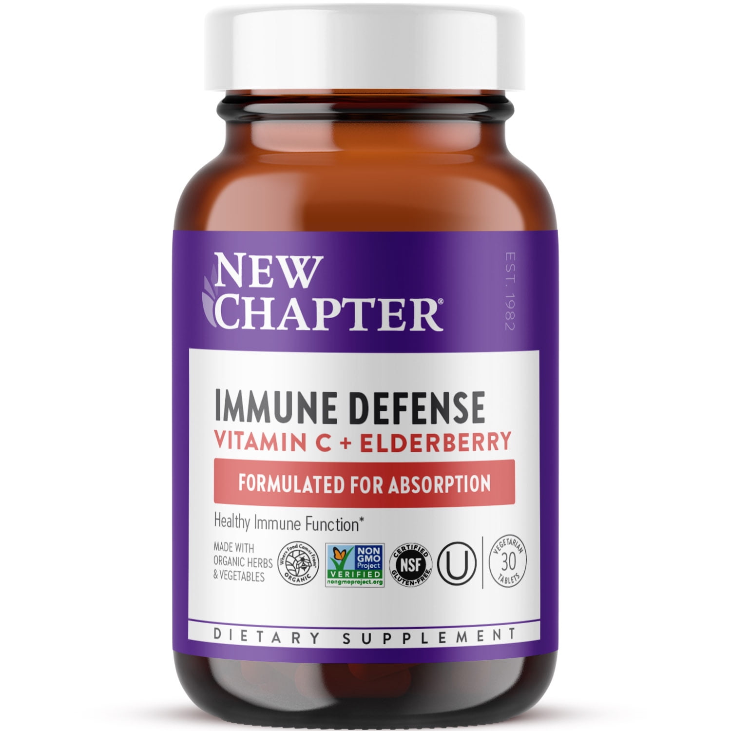 New Chapter Immune Defense Vitamin C + Elderberry, One Daily Tablet for Healthy Immune Support, 30 Veg Tabs