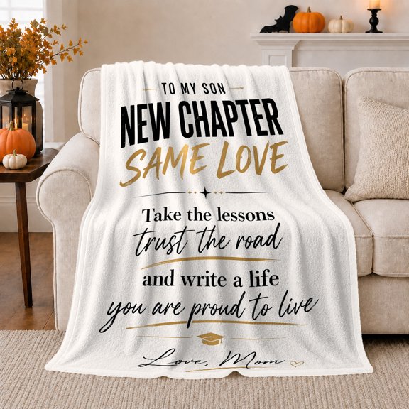 New Chapter Same Love Graduation Message, Cozy Typography Art Scene, Warm Flannel Blanket for Living Room and Reading Nook, Art Lovers Valentine's Day Gift, Artistic Home Decor