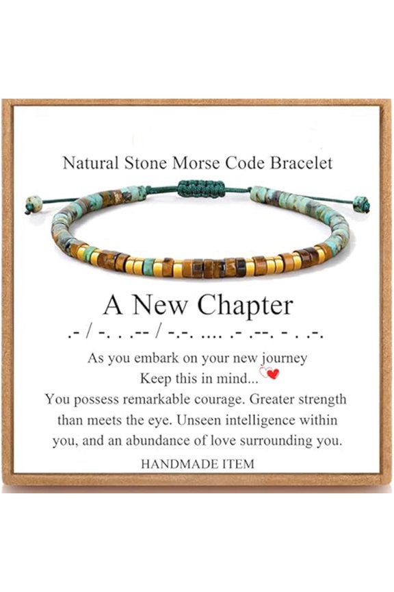 A New Chapter Morse Code-Inspired Beaded Bracelet with Encouragement Message Card, Adjustable Cord Gift for Graduation, New Job, Moving Away, Retirement and New Beginnings