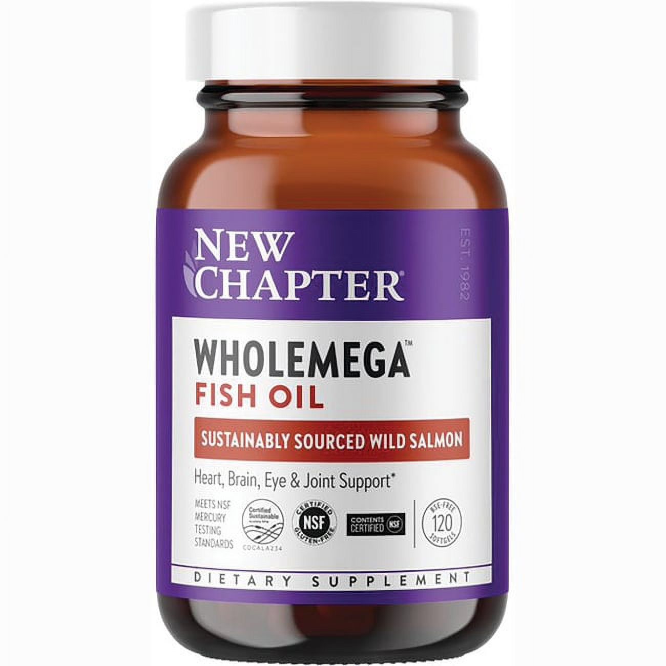 New Chapter - WholeMega 100% Wild Alaskan Salmon Extra Virgin Omega-Rich Fish Oil 1000 mg. - 120 Softgels - image 1 of 2