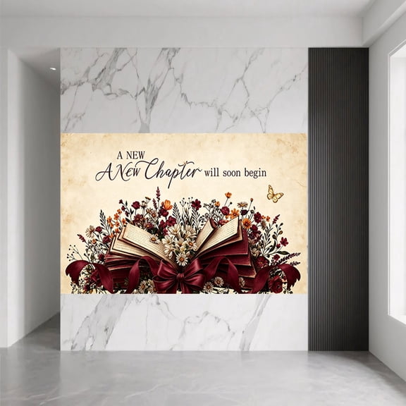 A New Chapter Will Soon Begin Backdrop Red Floral Bow Ribbon Old Book Wedding Engagement Banner Butterfly Romantic Bridal Shower Party Photography Background