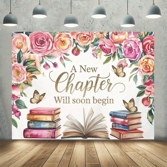 A New Chapter Will Soon Begin Backdrop Storybook Floral Reading Photography Background Butterfly Pink Rose Newborn Baby Shower Party Decorations Banner Supplies Photo Booth Props