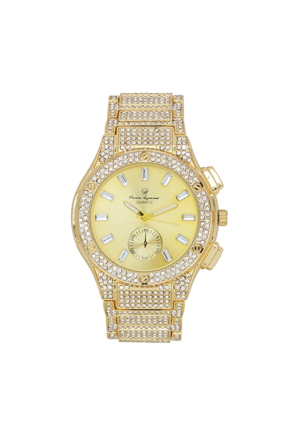 New Charles Raymond Big Bling Watch Inspired by Hip Hop - Men's Iced Out Timepiece- Diamond Rhinestones on Blast - ST10311 MB GLD