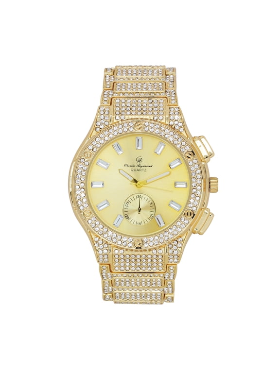 New Charles Raymond Big Bling Watch Inspired by Hip Hop - Men's Iced Out Timepiece- Diamond Rhinestones on Blast - ST10311 MB GLD