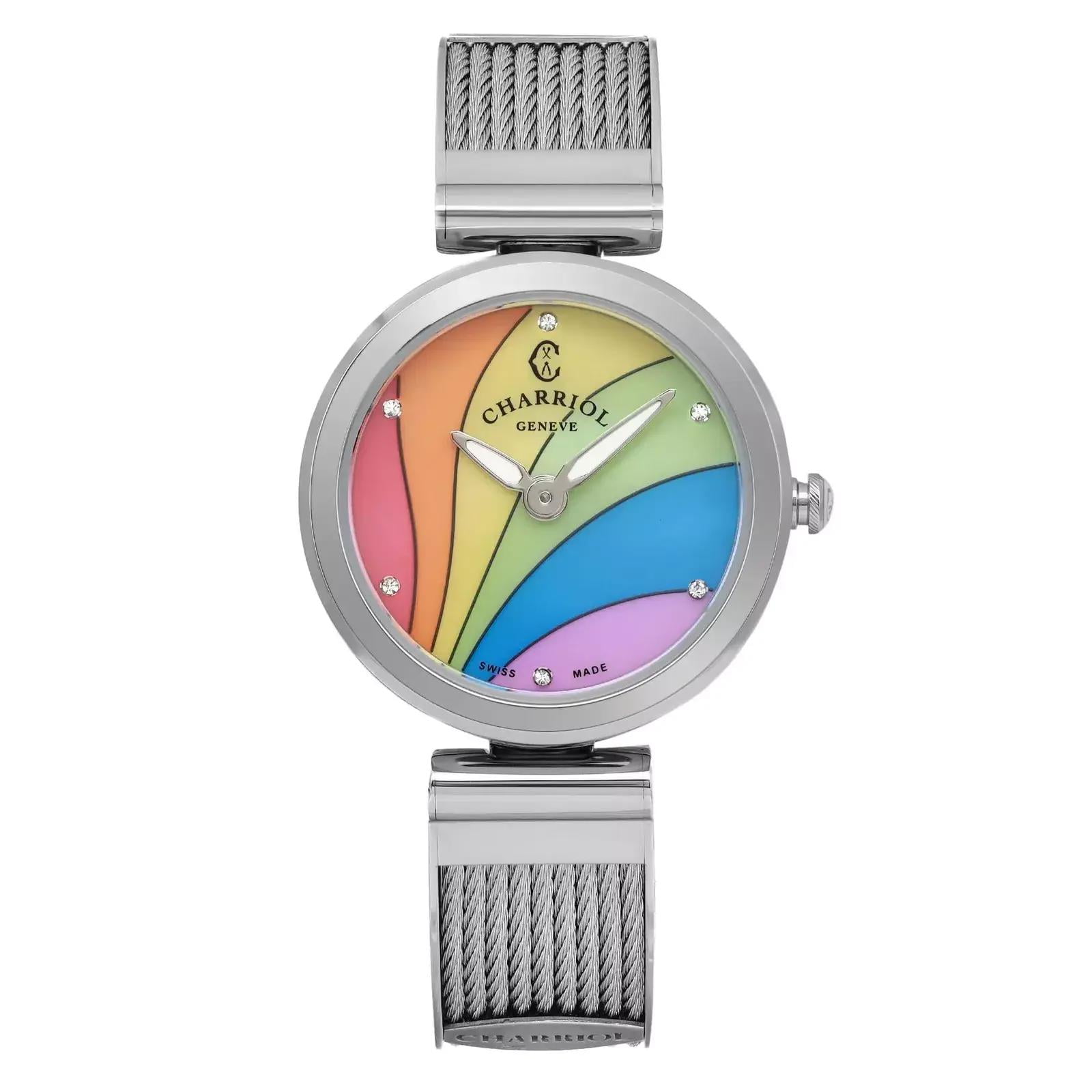美品 シャリオール バングル クォーツ 時計 ☆ FE32 FOREVER WATCH PGカラー ワイヤー CHARRIOL フォーエバーウォッチ レディース ▼8B CHARRIOL（シャリオール） フォーエバー レディース クォーツ 電池