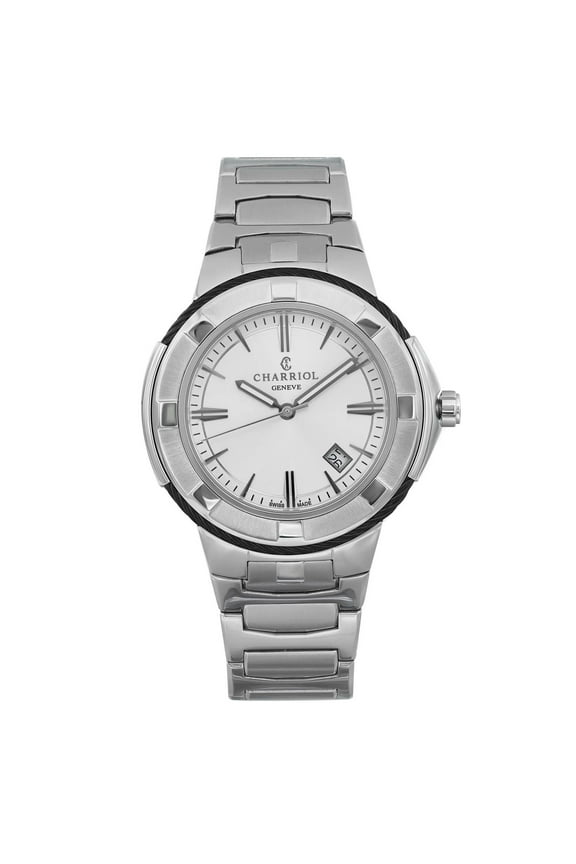 New Charriol Geneve 43mm Steel Silver Dial Quartz Mens Watch CE443B.930.103