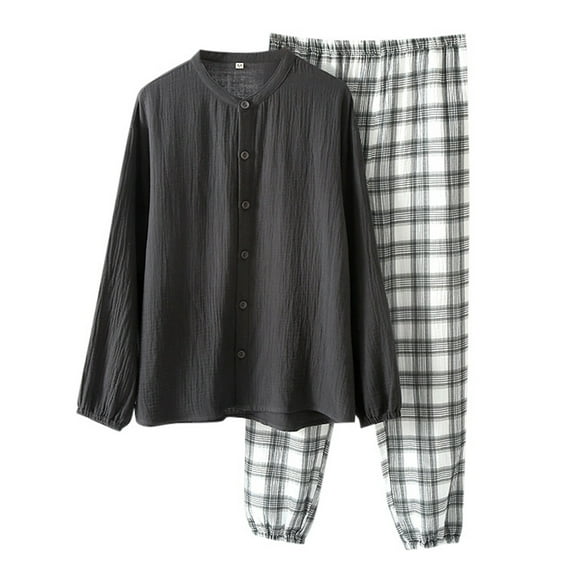 New Check Short Sleeve Trousers Loose Casual Breathable Large Size Lapel Men Out Set Of Home Wear M