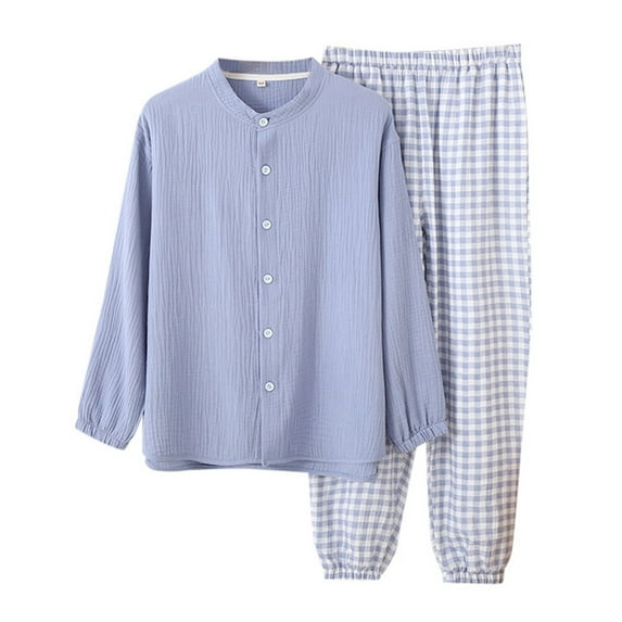 New Check Short Sleeve Trousers Loose Casual Breathable Large Size Lapel Men Out Set Of Home Wear M