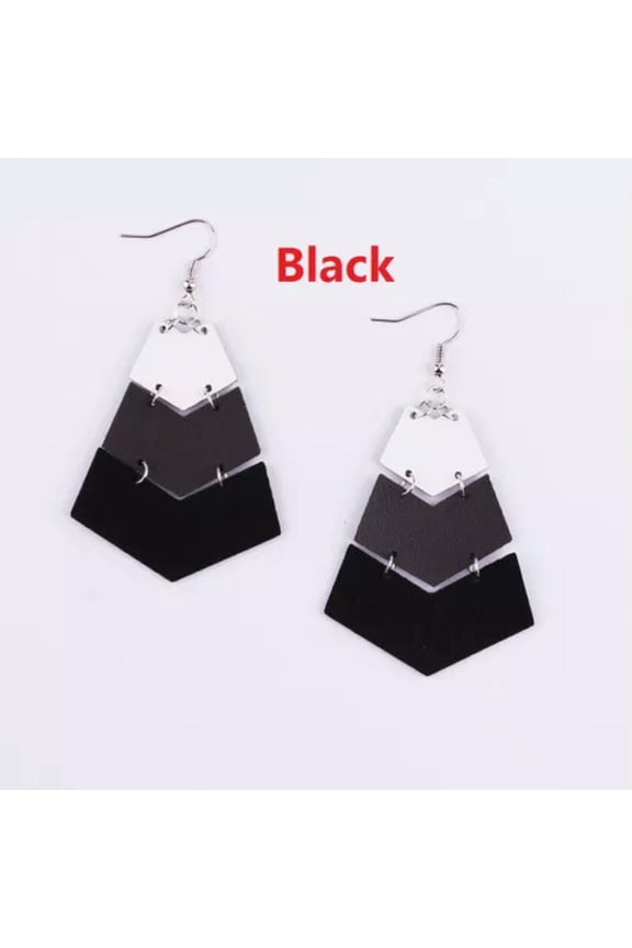New Chevron Geometric Ombre Colors Pu Leather Statement Earrings Summer Jewelry