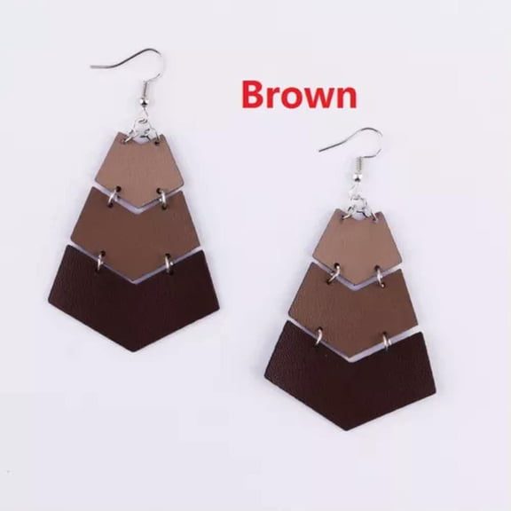 New Chevron Geometric Ombre Colors Pu Leather Statement Earrings Summer Jewelry