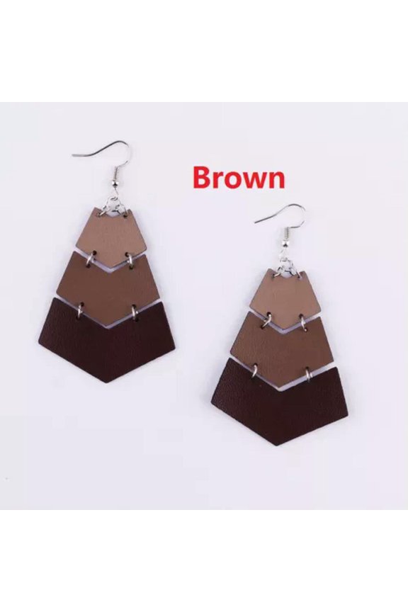 New Chevron Geometric Ombre Colors Pu Leather Statement Earrings Summer Jewelry