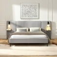 thumbnail image 1 of New Chic Linen Upholstered Bed with Integrated Lights and Shelves, Grey, Queen, 1 of 6