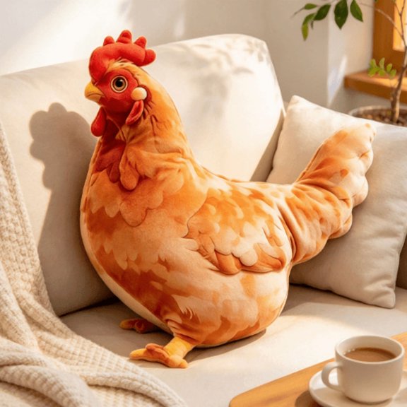 New!Chicken-Shaped Plush Pillow, ChickenShaped Stuffed Animal Cushion, Soft Fluffy Huggable Throw Pillow, Funny Home Decor, Ideal Holiday Birthday Gift for Adults and Kids
