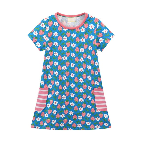 New Children's Clothing Skirt Wind Girl Flowers Dress Knitted Cotton Cartoon Printing Princess Dress