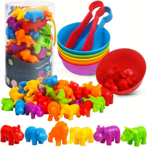 New Children's Early Childhood Education Preschool Multi-category Educational Soft Gel Simulation Animal Counting And Classification Clip Toys,Christmas Gifts For Kids,Party Favors
