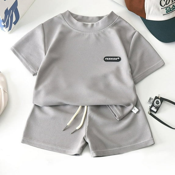 New Children's Wear Summer Children's Casual Suit Loose Clothes Boys Short Sleeve Baby Summer (Grey 3-4 Years)