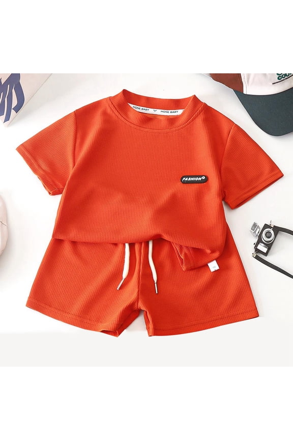 New Children's Wear Summer Children's Casual Suit Loose Clothes Boys Short Sleeve Baby Summer (Red 11-12 Years)