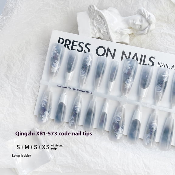 New Chinese Butterfly French Soft Nail Long Ladder Blush Blooming Wear Manicure