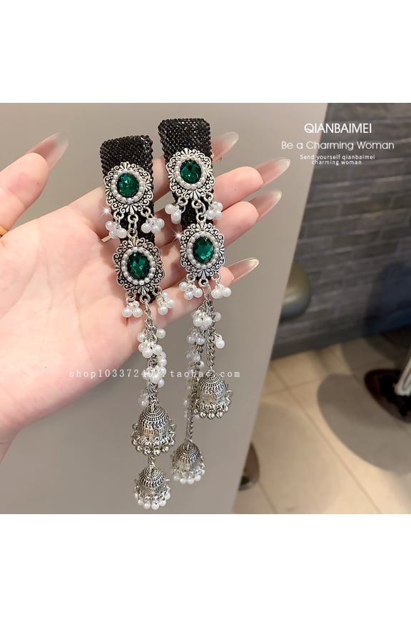 New Chinese Ethnic Style Beaded Tassel Snap Clip Women's Elegant Hair Accessory for Bangs