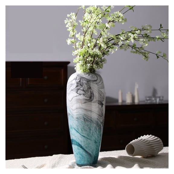 New Chinese Ink Painting Glass Vase Decoration, Flowers, Dry Flower Flower Arrangement, Creative Light Luxury Living Room Home Decoration