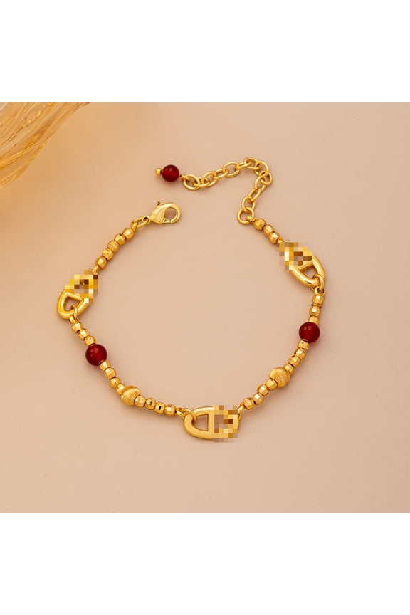 New Chinese Style Double-Layer Gourd Bracelet – Turquoise & Red Agate Beaded Bracelet with Antique Gold Accents