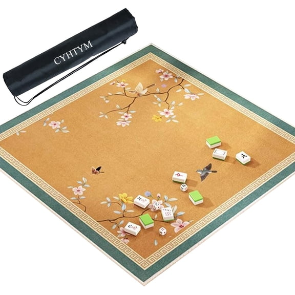 New Chinese Style Mahjong Mat – 80CM/31.5 Inch Rubber Anti-Slip Pad with Noise Reduction (Yellow)