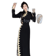New Chinese -Style Wind And Expensive Golden Edge Improved Cheongsam Dress Dress Temperament Is Thin Hanfu