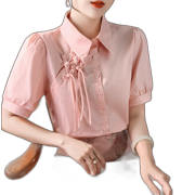 New Chinese Women'S Clothing Summer New Fashion Yangqi Top Chiffon Shirt Short-Sleeved Shirt Pink M
