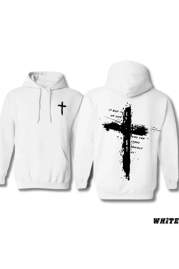 New Christian Cross Hoodie | Faith-Based Pullover with Bible Verse 'If God Is For Us' (Romans 8:31)| Religious Sweatshirt for Men and Women, DTG Print, Unisex Shirt