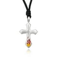 thumbnail image 1 of New Christian Fire Cross Silver Pewter Charm Necklace Pendant Jewelry With Cotton Cord, 1 of 1