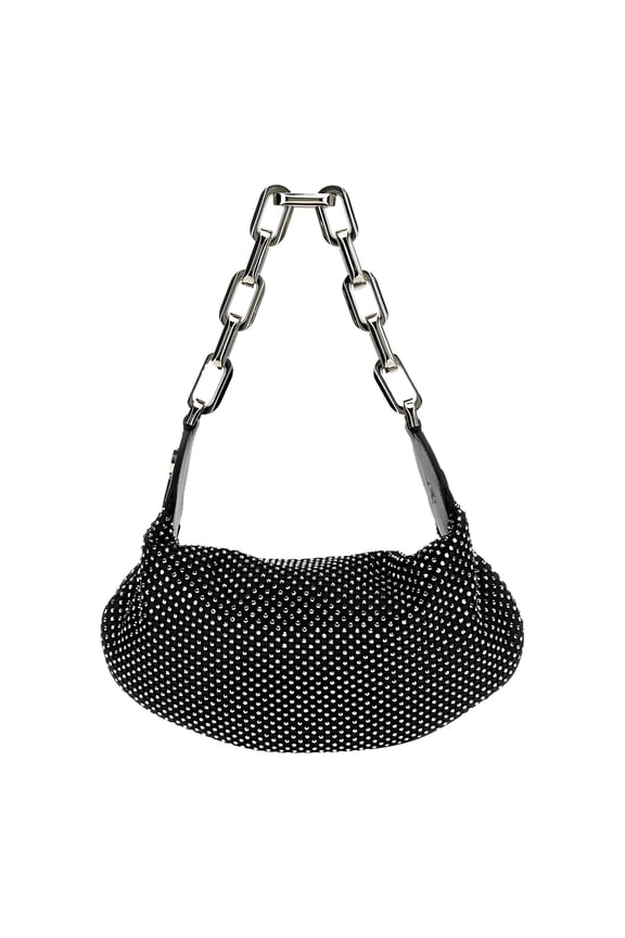 New Christian Louboutin Le 54 Chain Black Crystal Studded Leather Shoulder Bag