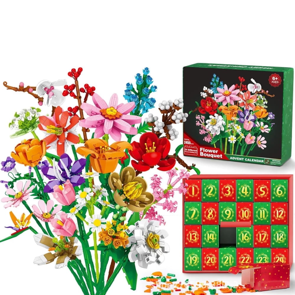 New Christmas Advent Calendar, Flower Building Block Gift Box, Christmas Countdown Blind Box Toy