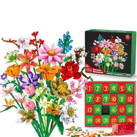 New Christmas Advent Calendar, Flower Building Block Gift Box, Christmas Countdown Blind Box Toy
