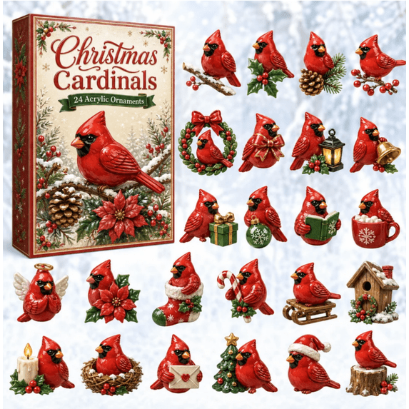 New Christmas Cardinals Advent Calendar 2026 , 24-Day Festive Countdown, 2D Acrylic Charms Blind Box - Gifts For Family Members, Cardinal Lovers