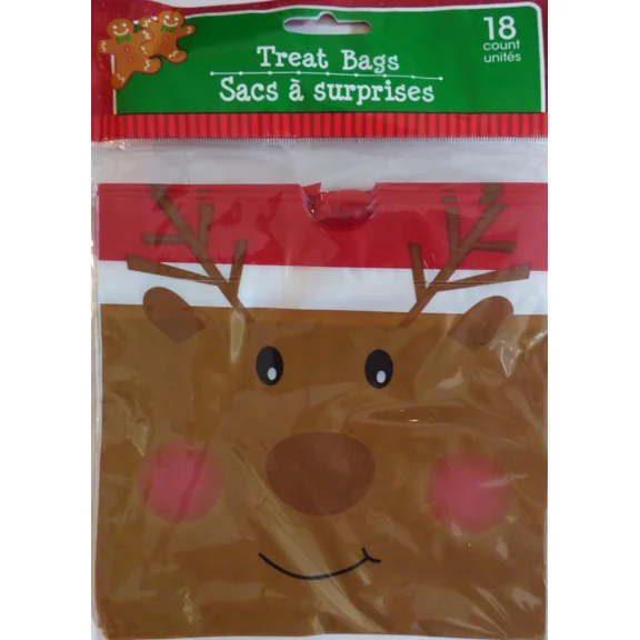 New Christmas Cello Party Gift Bags 18 Count Treat Bags With Drawstring~Reindeer