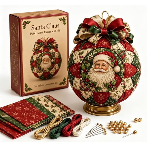 New Christmas Classics Patchwork Ornament DIY Kit Santa Claus Traditional Quilted Bauble Making Set For Festive Home Decor & Grandmother Gift Idea (Santa Claus)