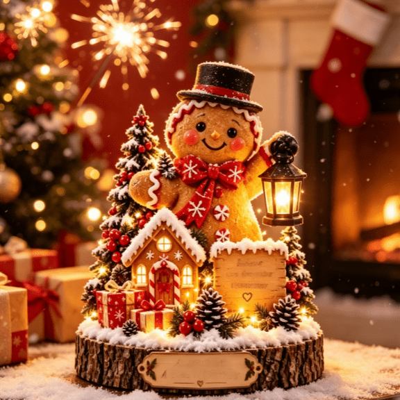 New Christmas Glow Collection Lighted Gingerbread Man Statue, Illuminated Lantern Xmas Table Centerpiece, Snowy Woodland Scene Indoor Holiday Decor & Seasonal Gift