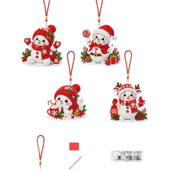 New Christmas and Halloween DIY Diamond Painting Ornament Set, 4 Piece Hanging Rhinestone Art Decor for Trees and Windows, Sparkling Festive Craft Kit (snowman) (snowman)
