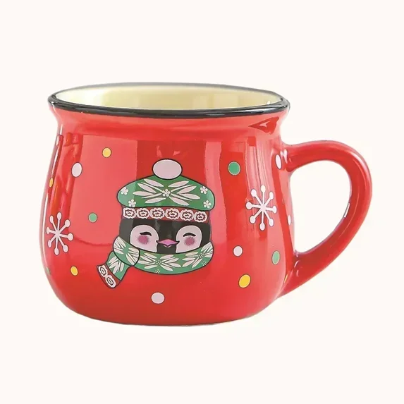 New Christmas Mugs Mug Set Christmas Coffee Mugs with Handle Christmas Ceramic Matching Mugs for Holiday Party Gift (150ml,red)
