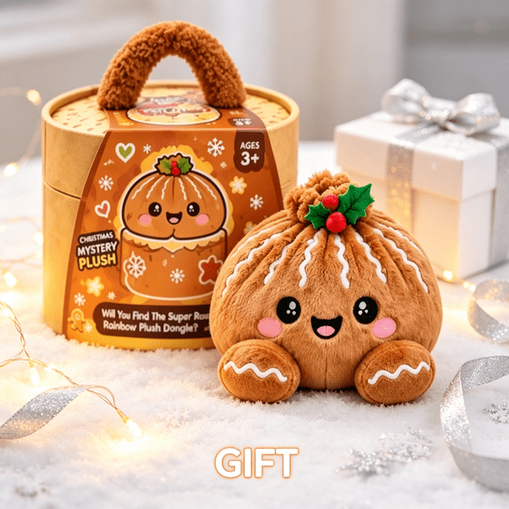 New Christmas Mystery Plush Dumpling Squishy, Cute Stuffed Dumpling Squishies Plushies Fidget Toy, Christmas Collectible Stress Relief Soft Toys Gift with Simulated Steamer & Fuzzy Handle