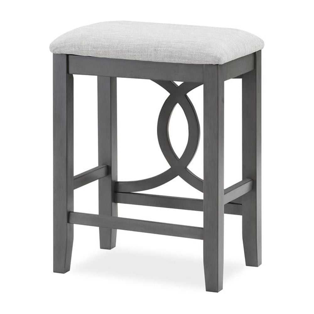 Bella 25" Gray Wood Counter Stool with Beige Fabric Seat