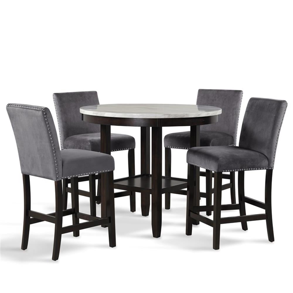New Classic Celeste 5-Piece Wood Round Counter Table Set in Gray