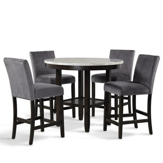 New Classic Celeste 5-Piece Wood Round Counter Table Set in Gray
