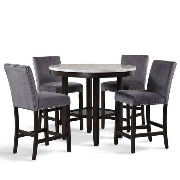 New Classic Celeste 5-Piece Wood Round Counter Table Set in Gray
