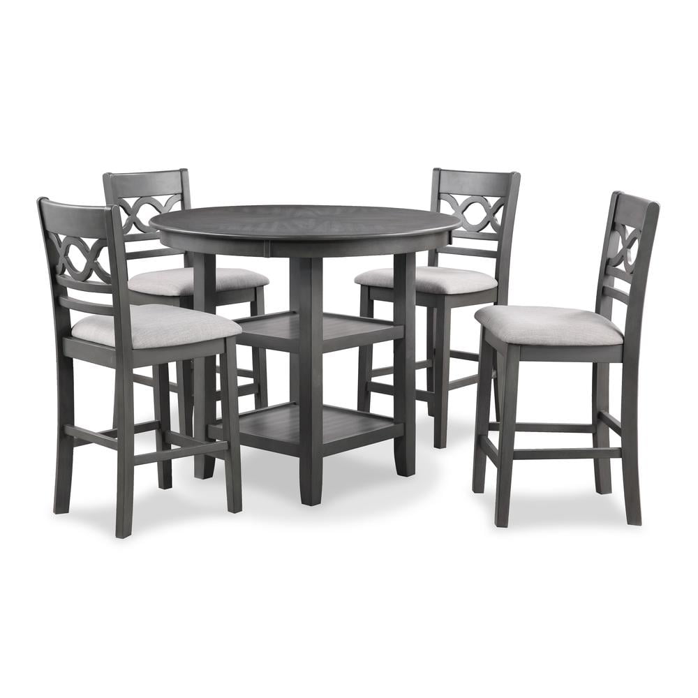 Cori Gray Round Wood Counter Dining Set with 4 Chairs